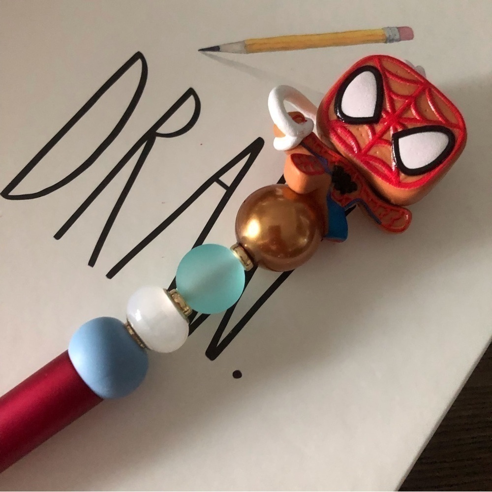 Marvel Gingerbread man handmade beaded pen: Spider-man